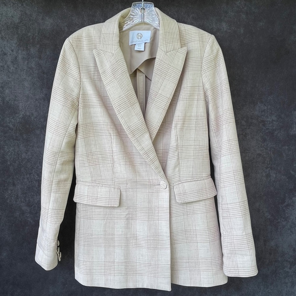 House of Harlow 1960 Womens Tan Windowpane Blazer Jacket XS Professional Classy - Picture 2 of 14